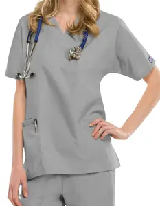 Hot Sale New Designs 3 Pockets Medical Nurse Scrub Uniforms for Hospital Staff Top Clothing Black Print Cotton