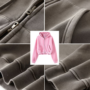 เสื้อฮู้ดคอตตอนแบบซิปรูดซิปสำหรับผู้หญิงเสื้อครอปแบบมีฮู้ด - Product Image 5