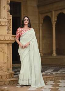 Venta al por mayor de lino y seda, colección de Sari de lujo, Catálogo completo para ropa de fiesta, ropa india y paquistaní a precios con descuento - Product Image 2