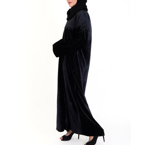 Couleur unie nouveauté style dames Abaya à manches longues robe musulmane broderie femmes Abaya en vente confortable en gros - Product Image 6