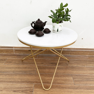 Table basse ronde moderne 60x60cm avec plateau en pierre durable et pieds en fer en forme de V, meubles de salon - TT68220 - Product Image 3