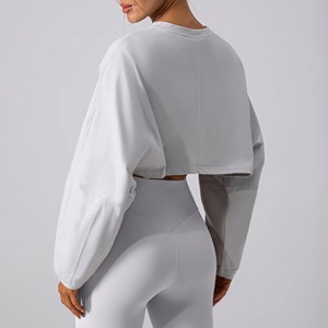 Femmes à manches longues haut court vêtements de sport lâche en plein air Fitness course Yoga chemises vêtements d'entraînement pour les sports et les ensembles - Product Image 3