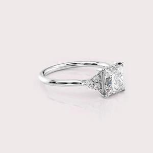 IGI Certified Princess Shape Lab Created Diamond Engagement <b>Ring</b> Solid 925 Sterling <b>Silver</b> Side Stone Bridal <b>Ring</b> - Product Image 2