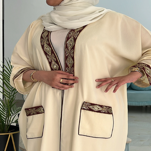 Turquía Kimono estilo árabe Abaya Kaftan turco EID ropa islámica modesta Dubai elegante seda brillante abierto Abaya mujeres musulmanas Dre - Product Image 2