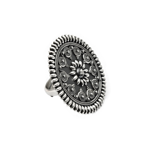 Anillo ajustable de forma redonda con aspecto artesanal de Plata de Ley 925 sólida, fabricante de joyería de diseño personalizado, exportador indio - Product Image 1
