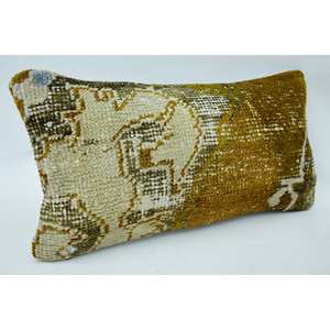 Coussin en laine patchwork Kantha doré 8x16 pouces Coussin décoratif brodé de fleurs vintage pour canapé ou maison Carré 18x18 pouces - Product Image 2