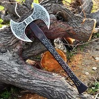 Haches en acier Damas à manche en bois multi-usages avec étui en cuir, qualité supérieure, haches à double tête pour la chasse en plein air