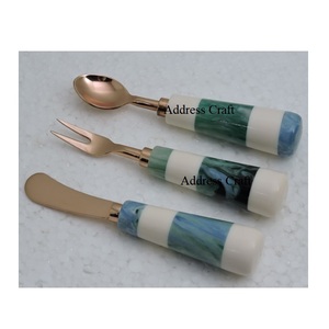 2025 Venta caliente juego de queso con acabado de cobre de acero inoxidable con mango de resina juego de cubiertos vajilla Mini tenedor Mini cuchara cuchillo - Product Image 3