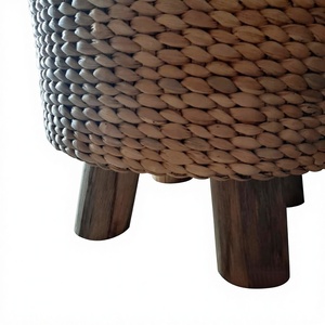 Minimalist Teak <b>Stool</b> with Water Hyacinth Cover Wooden <b>Stool</b> for Entry Living Room Gym Hotel or Apartment - Product Image 3