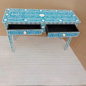 Incrustaciones de hueso hechas a mano únicas, consola de dos cajones, mesa con incrustaciones de hueso, gran capacidad, extensible para el hogar moderno, sala de estar al aire libre - Product Image 1