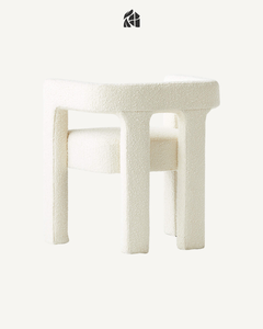 Sillón de Comedor Moderno Tapizado en Tela Blanca con Estructura de Madera de Teca Sólida, Brazos Redondeados y Robustos, Mueble para Hogar, Hotel o Restaurante - Product Image 2