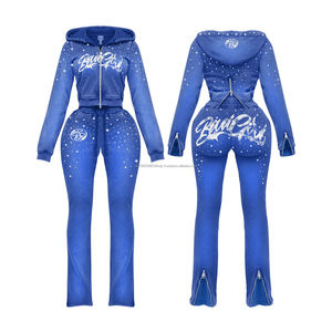 Conjunto de Sudadera con Capucha y Pantalones Deportivos para Mujer, Personalizado, de Alta Calidad, Ecológico, de Algodón Blanco, con Pedrería, Cierre Completo, Corte Ajustado - Product Image 6