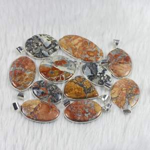 สร้อยคอจี้เงินสเตอร์ลิงทำด้วยมือเครื่องประดับอัญมณี maligano Jasper การตั้งค่าหนามเตยขายส่งเสน่ห์ชุบ - Product Image 3