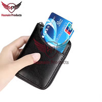 Dompet pria kulit asli desain kustom saku koin ritsleting, Logo kustom, dompet kualitas Premium untuk pria