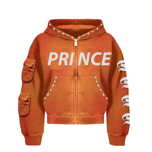 Prince Fabricante de ropa de calle personalizada Diseñador Cropped Acid Wash Heavyweight Graphic Boxy Oversized All Over Print Zip up Hoodie - Product Image 6