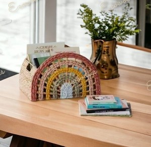 New Design Rainbow Decoration Semicircle Storage <b>Basket</b> Rainbow <b>Basket</b> Handmade Water Hyacinth with <b>Handle</b> Eco Friendly - Product Image 3