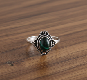 Bague d'éternité classique Boho en argent Sterling 925 faite à la main sertissage de pierres précieuses en malachite oxydée pour mariages et fêtes - Product Image 5