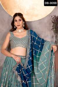 Vêtements de mariage indiens Etnic Pure Faux Georgette Brodé Lehenga Choli avec Blouse & Dupatta Design Travail Vêtements Pakistanais - Product Image 4