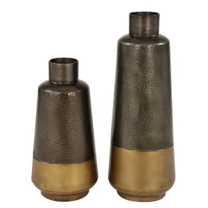 Lot de 2 vases à fleurs ronds modernes en aluminium avec base en or et design martelé pour la décoration de table à la maison pour Noël - Product Image 5