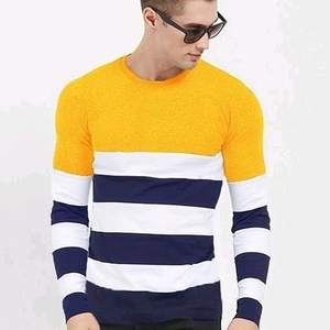 เสื้อยืดผ้าฝ้าย100% สำหรับผู้ชายเสื้อยืดลายทางแบบกำหนดได้เองสไตล์ใหม่ - Product Image 4