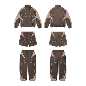 High Quality Eco-Friendly Oversized Streetwear Solid Track <b>Suit</b> Nylon 2 Piece Jogging Sets Reflective Windbreaker <b>Jacket</b> - Product Image 2
