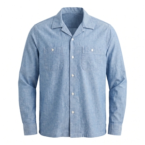 Chemise décontractée d'été pour homme, 100 % coton uni, col rabattu, manches longues, fabrication OEM ODM, vente en gros, logo personnalisé - Product Image 1