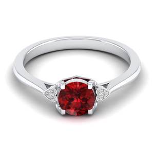 Prix de gros d'usine REYES, bague en or massif 14 carats avec pierre précieuse grenat ronde de 0,84 carat et diamant, pour femmes, cadeau de mariage - Product Image 5