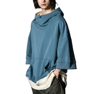 High Quality Customized <b>Turtle</b> <b>Neck</b> Hoodie Colorblock Short Sleeve Loose Cotton Oversized <b>Man</b> Hoodie - Product Image 5