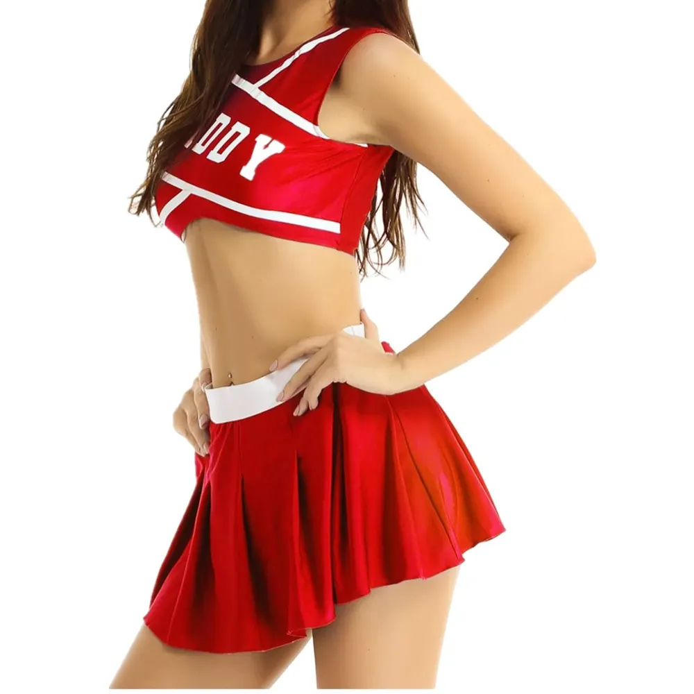 Sutiã sexy para meninas, traje de líder de torcida vermelho de alta qualidade feito sob medida com saia e uniforme de líder de torcida