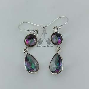 Boucles d'oreilles pendantes faites à la main en argent sterling 925 avec topaze mystique, style bohème mignon, pour un cadeau d'anniversaire, de Noël ou de fête des Mères - Product Image 6