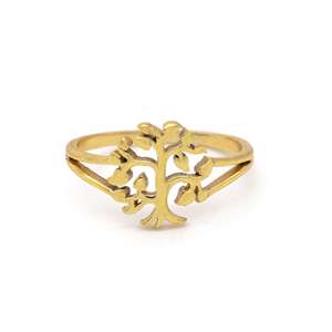 Brass Tree <b>Ring</b> 18k Gold Plated Spiritual Delicate <b>Open</b> Band Wholesale <b>Ring</b> For Women - Product Image 1