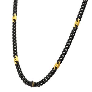 Cadena de Eslabones de Acero IP Negro de 8mm con Diseño Moderno Estilo Cubano Miami, Bañada en Rodio con Patrón de Paz, para Regalos con Diamantes y Perlas - Product Image 2