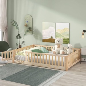 Toddler Bedroom Furniture Double <b>Twin</b> Size Wooden <b>Bed</b> <b>Frames</b> Customizable Floor Wood <b>Beds</b> for Kids - Product Image 3