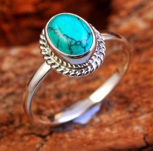 Best Design Blue <b>Turquoise</b> Oval Cut Engagement <b>Rings</b> for Women Wedding & Party Jewelry 925 Sterling Silver Handmade Trendy - Product Image 2