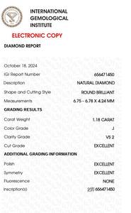 D'VINS JEWELS B2B pour GIA Certifié 1.20 CT Diamant Blanc Lâche Rond Naturel I Couleur FL FLOW Pureté EX Coupe Polie - Product Image 3