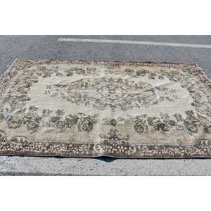 Classic Beige <b>Brown</b> 5.4 X 9.4ft <b>Wool</b> Rug Turkish Patchwork Design for Entryway Living Room or Bedroom Latex Backing - Product Image 3