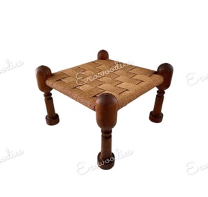 Console en bois Khaat de style indien moderne fabriquée à la main avec tabourets et poufs en incrustation d'os de jute pour salon, jardin dans l'appartement - Product Image 5