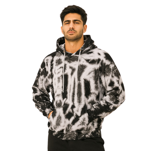 เสื้อฮู้ดย้อมสีดำและขาวสำหรับผู้ชายสตรีทแวร์ผ้าฟลีซผ้าฝ้ายนุ่มแบบสวมหัวมีฮู้ดให้ความอบอุ่นสำหรับฤดูหนาว - Product Image 1