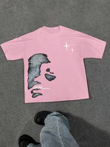 Camiseta informal con cuello estampado de letras para hombre, camiseta de 220 gramos, tela de manga corta, parte inferior holgada, camisetas de cuello redondo para mujer, estilos informales - Product Image 2