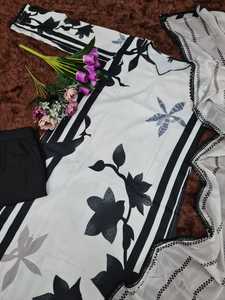 La última y elegante Kurta con Sharara Wear Pure Muselina Top impreso digitalmente y parte inferior de rayón viscosa con Organza Dupatta - Product Image 4