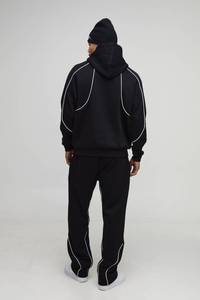 Conjunto de Chándal con Capucha de Algodón y Forro Polar, Estilo Hip Hop, Ligero, Negro, con Ribete en Contraste y Pantalones Cargo de Pierna Ancha de Alta Calidad - Product Image 5