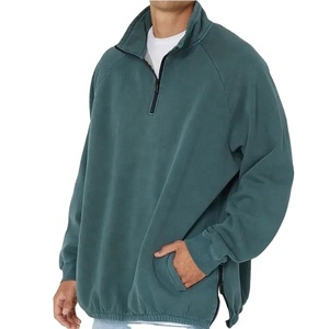 Sweat-shirts à capuche surdimensionnés pour hommes en coton French Terry lourd avec fermeture éclair sur le côté et col montant personnalisé avec logo - Product Image 1
