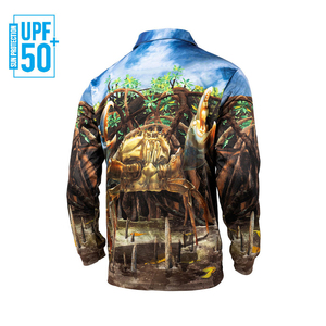 Meilleur prix T-shirt de pêche à manches longues confortable et respirant 100% polyester Impression par sublimation personnalisée Design personnalisé Homme UPF 50 - Product Image 2