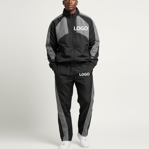 2025 recién llegado 100% conjunto de Jogger de dos piezas ligero de nailon para hombre a prueba de viento e impermeable chándal con paneles de bloque de Color - Product Image 1