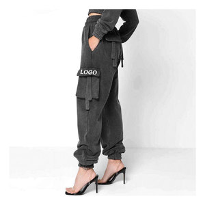 Survêtement oversize pour femmes Sweat à capuche court en coton avec fermeture éclair et poches cargo Pantalon de jogging marron évasé Ensemble 2 pièces Sweatsuit pour femmes - Product Image 4