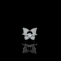 Bague en argent avec diamant dansant, motif papillon et fleur, avec pierre centrale flottante et accents de pavé de CZ, bijoux de mode