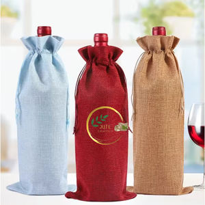 Poignée en bois sac de transport de bouteille d'eau imprimé toile de jute avec un design uni pour le vin et la bière Textiles et produit en cuir - Product Image 2