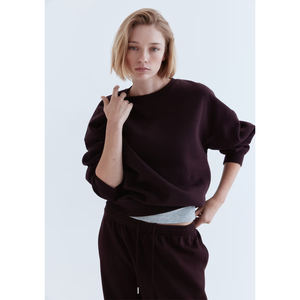 Sudaderas de Alta Calidad para Mujer, Hombros Caídos, Felpa, Lisas, Gruesas, de Algodón, Cuello Redondo, Estilo Urbano - Product Image 4