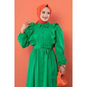 ชุดฮิญาบสีเขียวแต่งระบาย - Product Image 2