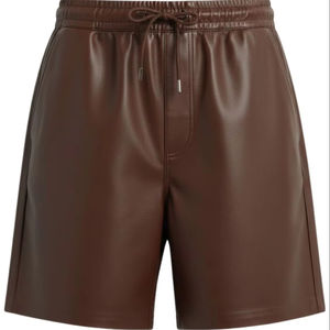<b>Mens</b> Premium Genuine Leather Lounge <b>Shorts</b> with Elastic Drawstring Waist Chocolate <b>Brown</b> - Product Image 1